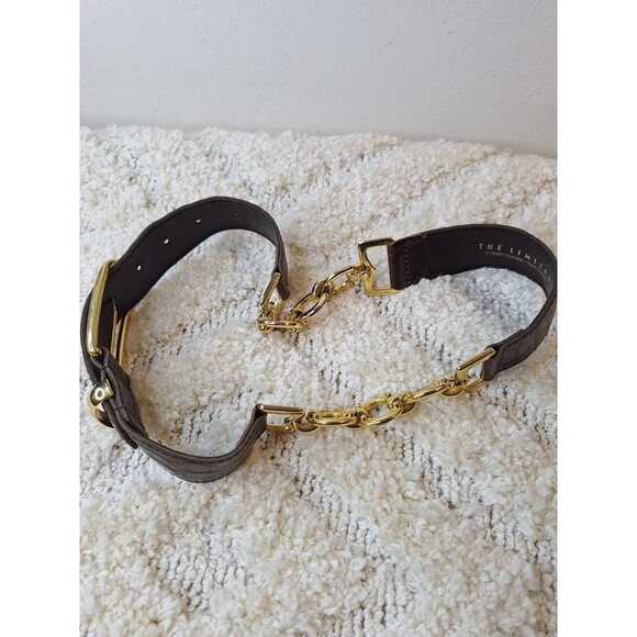 THE LIMITED Brown Croc Leather Chunky Chain Belt Women's Small Made In Italy - Picture 4 of 7